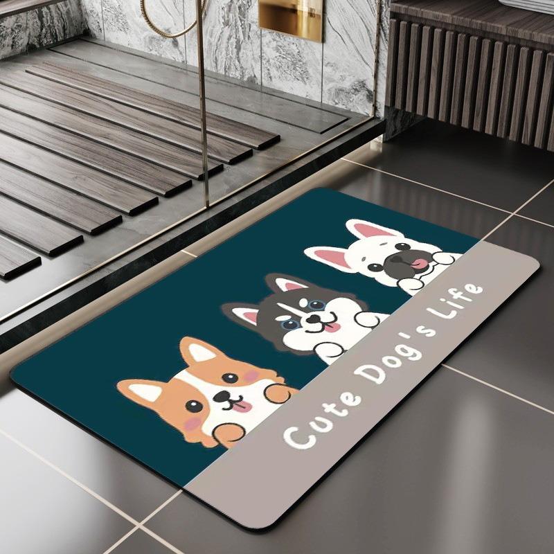 Cartoon Dog Cat Printed Bath Mat Super Absorbent Shower Bathroom Rug for Home Decor Laundry Room Toilet Non Slip Entrance Carpet