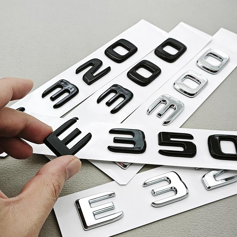 3D ABS Black Chrome Car Letters Logo E200 E220 E300 E320 E400 Emblem Rear Trunk Badge Decals For Mercedes Benz W213 W212 W211