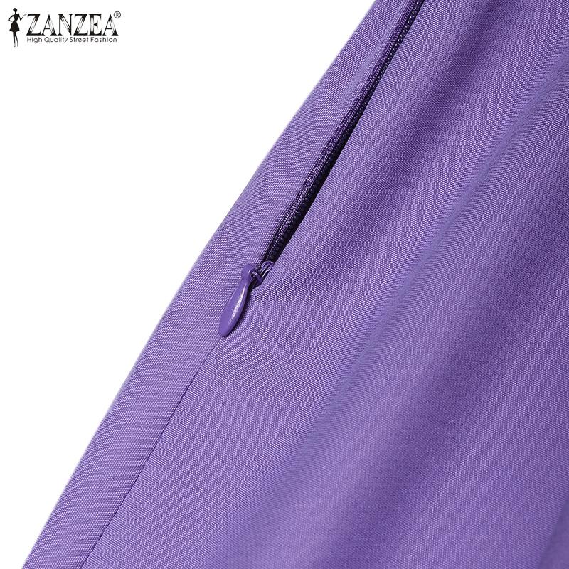 ZANZEA Damen Quadratkragen Lässig Kurzarm Elegantes Kleid