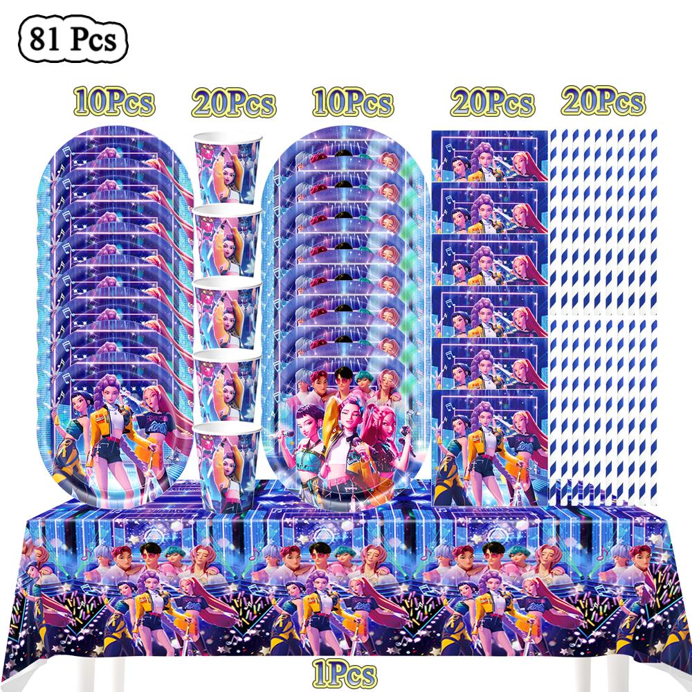 K Pop Łowcy Demonów Dekoracja Urodzinowa Balony Artykuły na Imprezę Jednorazowa Zastawa Stołowa Baner Streamer Artykuły na Baby Shower Prezenty