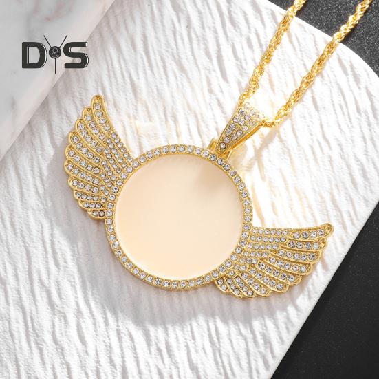 Custom Photo Necklace Angel Wings Picture Frame Pendant Necklace Hip Hop Jewelry for Men Women Valentine's Day Birthday Gifts