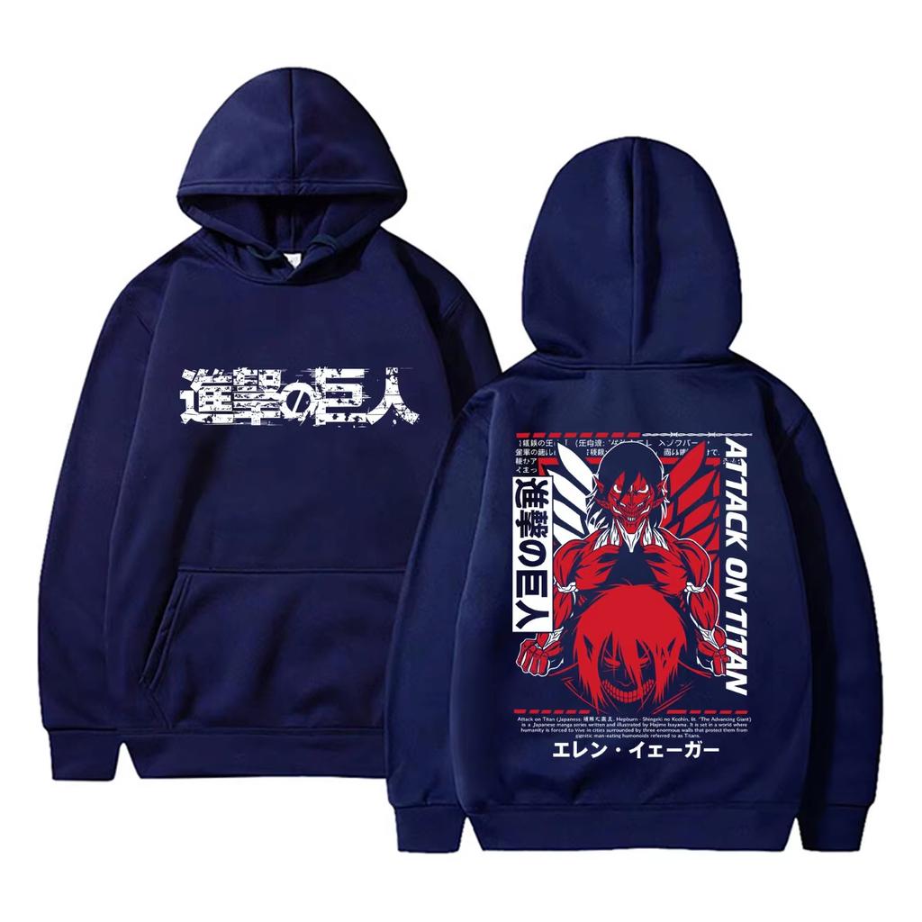 Hot Anime Attack On Titan Eren Jaeger Hoodie Men Women Manga Oversized Pullover Hoodies Men's Casual Vintage Hooded Sweatshirt