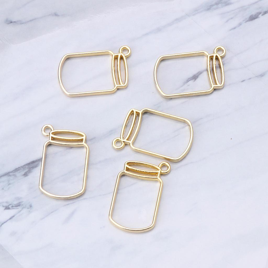 5 Pcs/Set UV Resin Floating Bottles Metal Frame Hollow Pendant Bezels with Loop