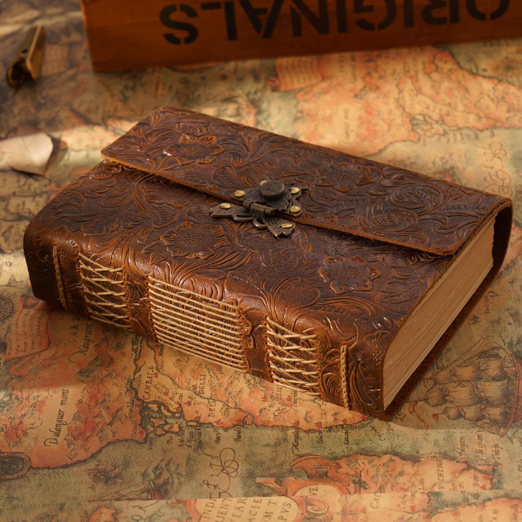Handmade European Style Cowhide Sketchbook - Retro Traveler Diary Notebook (Thick Bound)