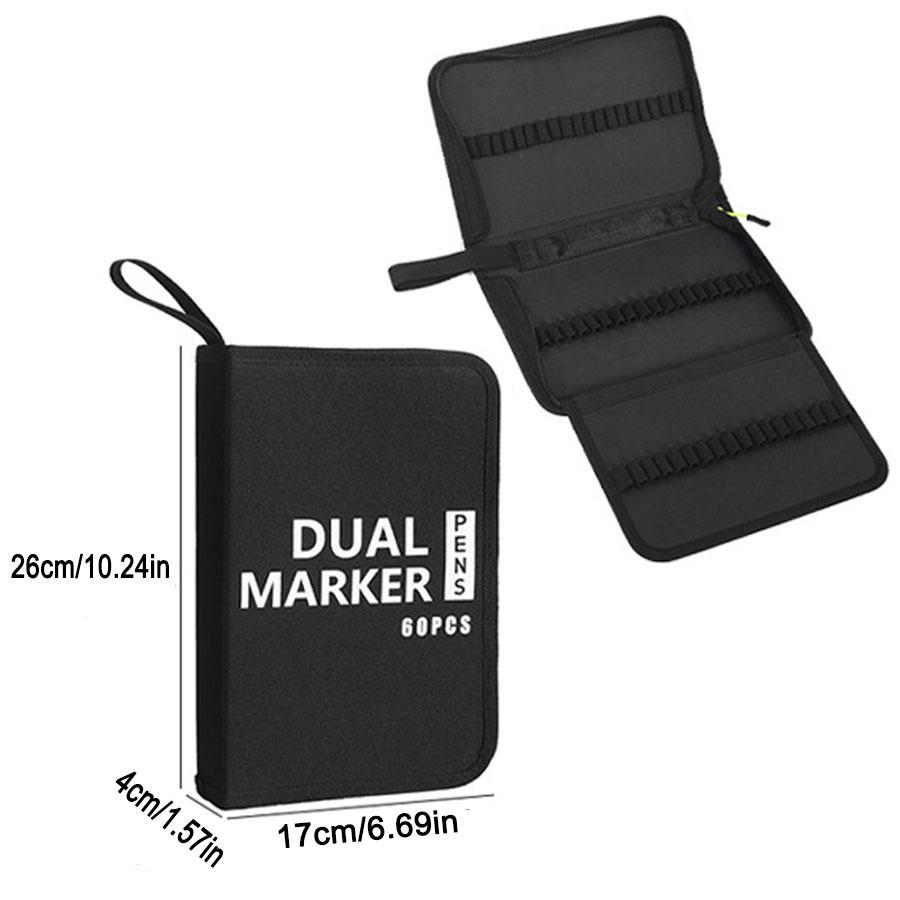 

60\100\120 PCS Canvas Pencil Bag, Folding Fine-Tipped Pen Markers Storage Case with Zipper, Black Pencil Holder for Coloring Pens & Brushes