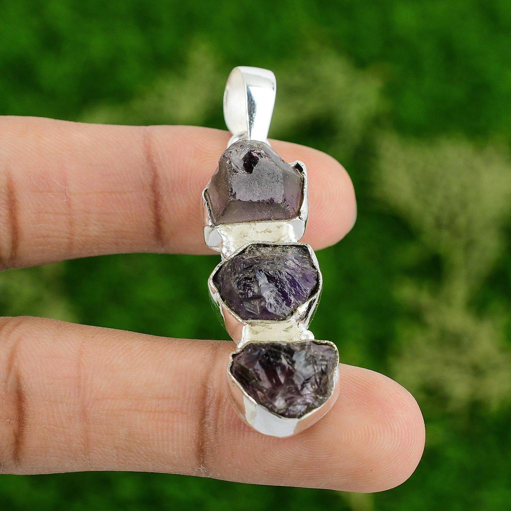 Sisters Day Deal Sterling Silver African Amethyst Rough Stone Pendant Jewelry