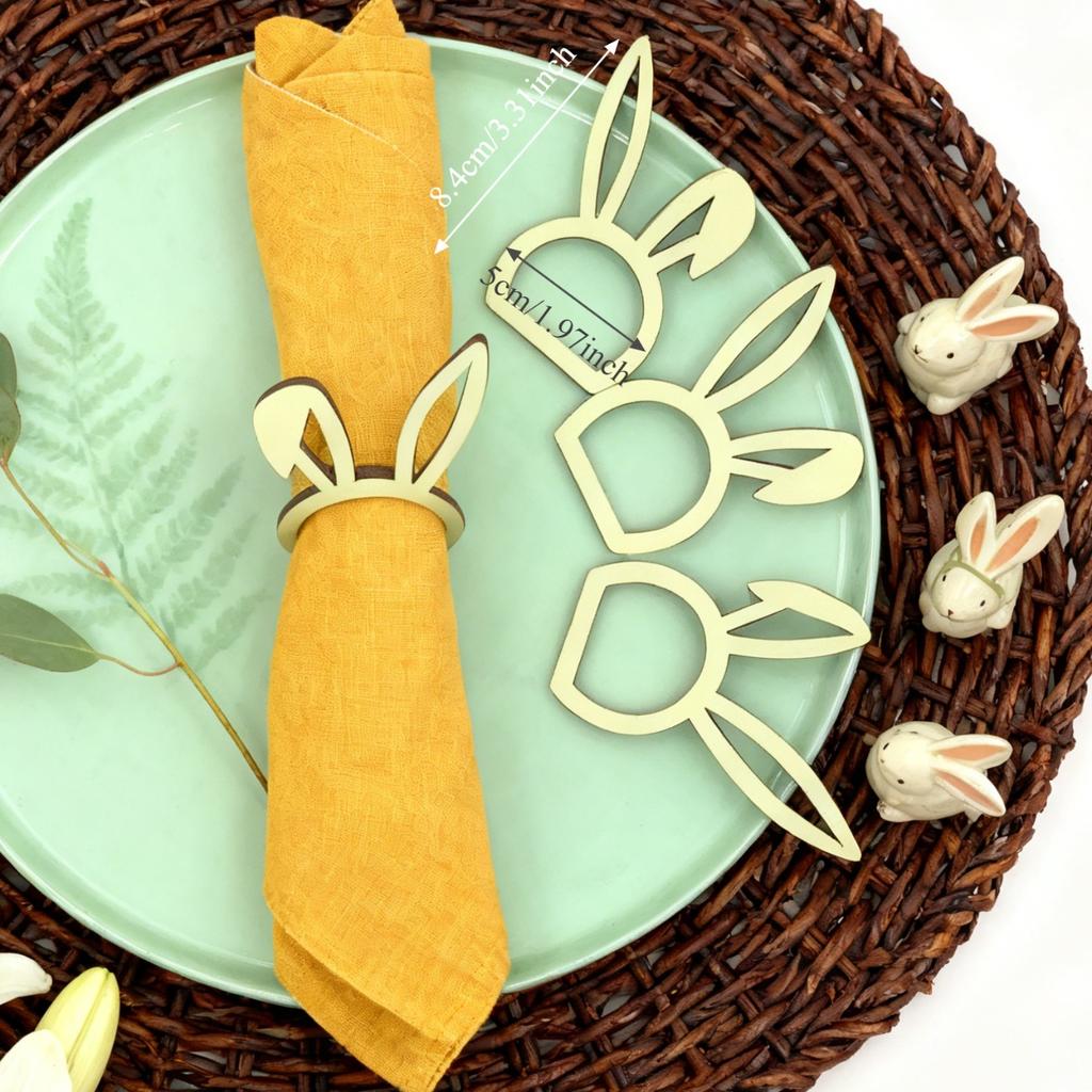 10 Stück/Packung Ostern/Geburtstag/Hochzeit Serviettenringe Hasenohren Holz-Serviettenständer Dekoration Party-Tischzubehör