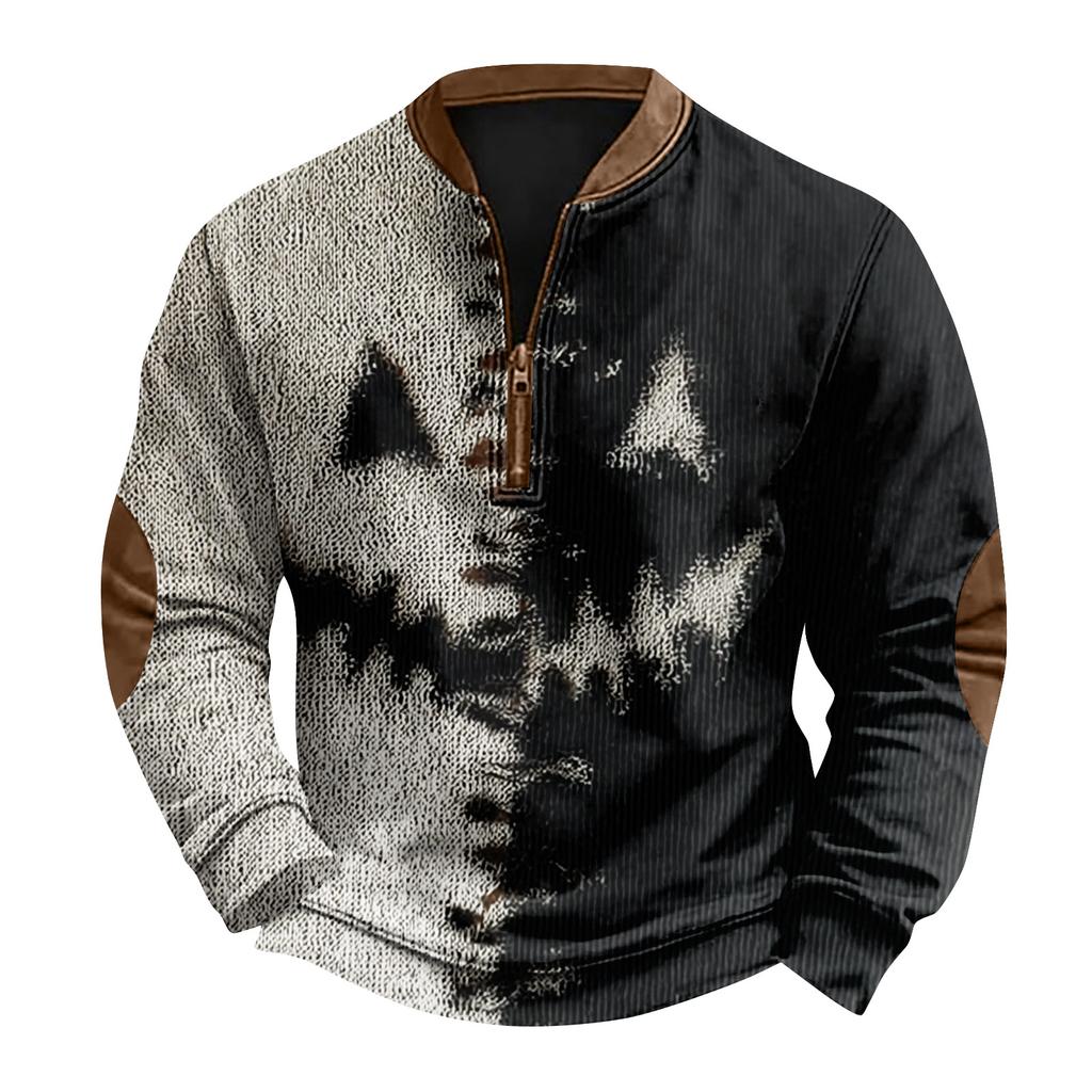 Herren Casual Fashion Weihnachtsdruck Kapuzenpullover Breiter Herren Loose Button Stand Collar Kapuzenpullover