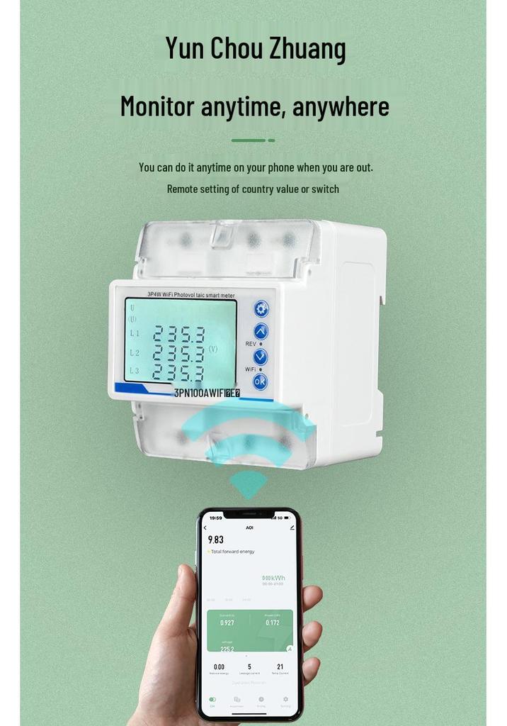 Three-Phase Smart Circuit Breaker with WiFi, Bidirectional Energy Meter, Current & Voltage Imbalance, Overcurrent Protection
