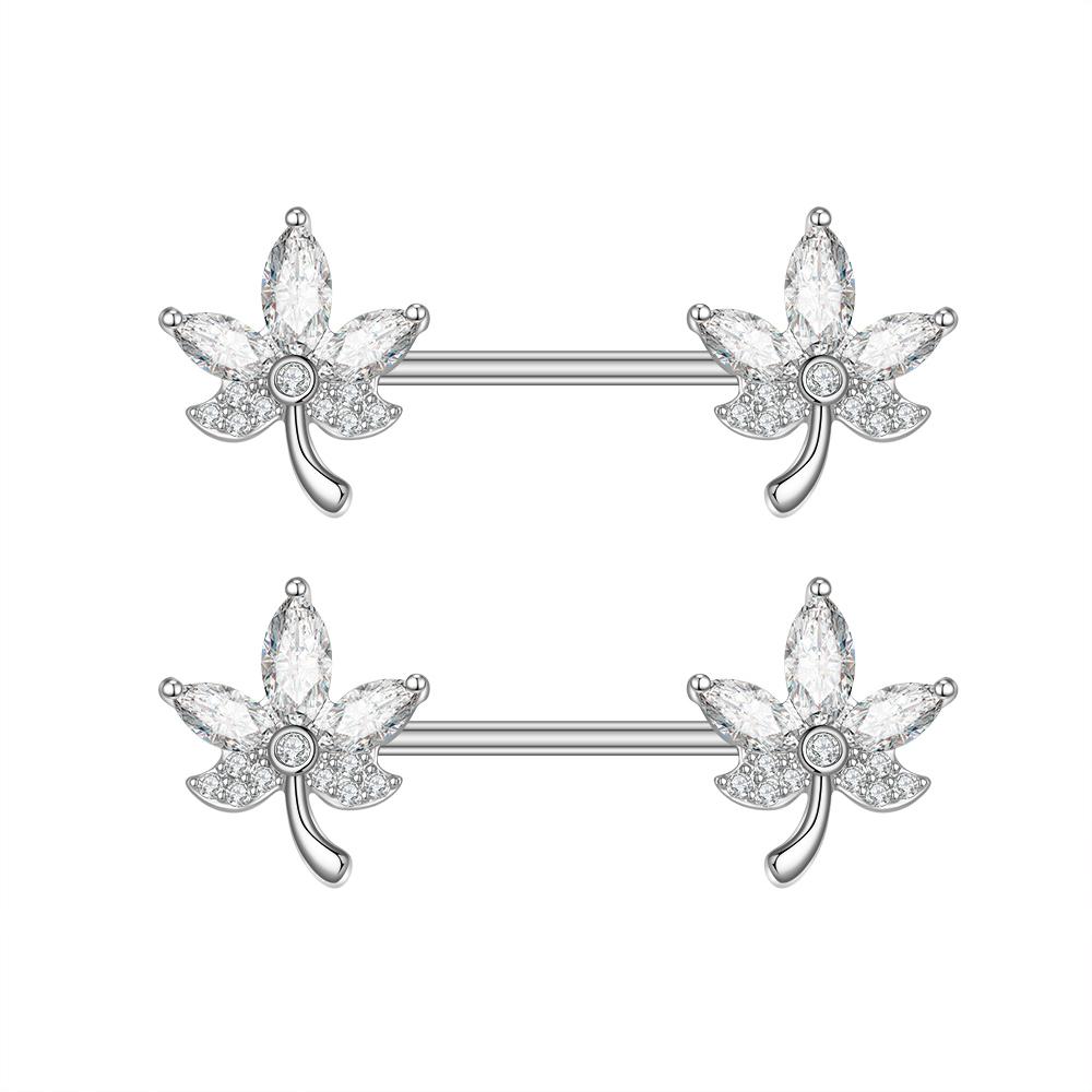 2pcs 316L Steel Maple Leaf Nipple Rings Barbell Butterfly Wing Shield Piercing for Women Girls Sexy Nipple Piercing Body Jewelry