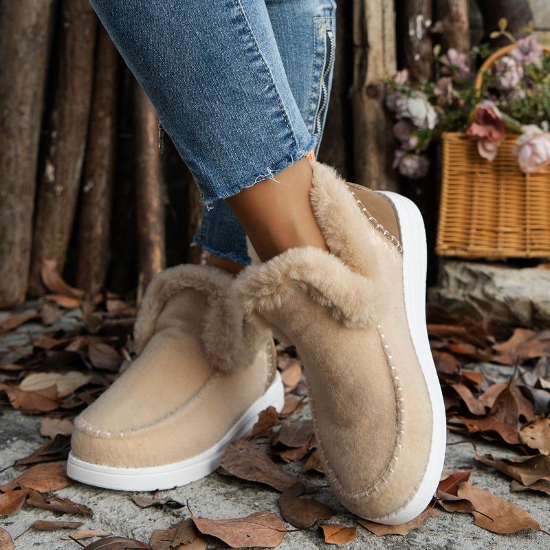 Large size plush cotton shoes for women's autumn and winter new flat bottom thickened round head snow boots for women