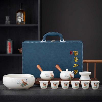 Service à thé en jade suif Guochao Kung Fu céramique pot à manche latéral porcelaine blanche coffret cadeau cadeaux d'affaires