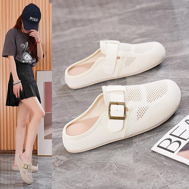 Fashion New Women's Mesh Baotou Half Slippers Summer Hot Sale Lightweight Breathable Flats Shoes Outdoor Woman Sandals With Arch Support