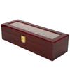 Wooden 6 Grid Watch Display Box Transparent Window Watch Storage Box (Red)