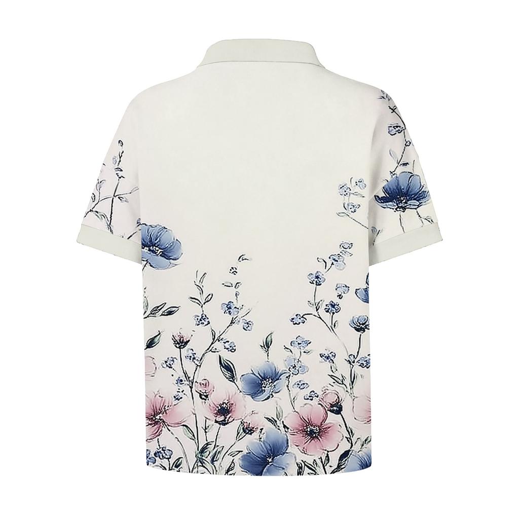 Modna i casualowa damska letnia bluzka z dekoltem V, patchworkowa, z krótkim rękawem i kwiatowym wzorem