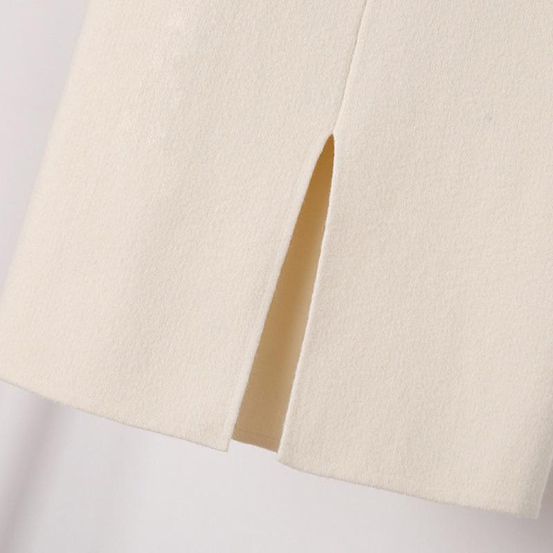 Autumn Winter Bodycon Pencil Skirt Midi Wool Plain Front Slit Knit Skirt