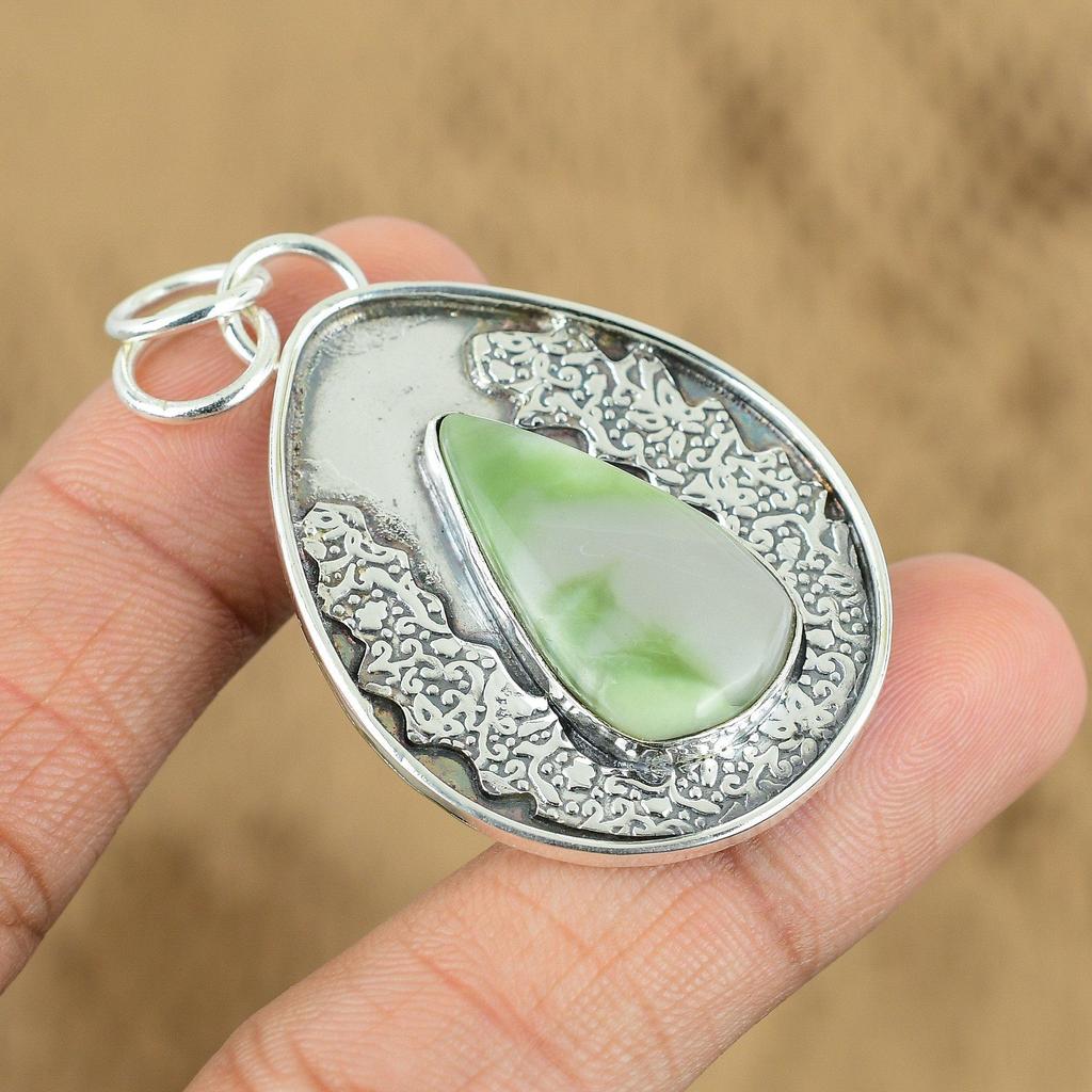 Natural Green Aventurine Gemstone Pendant 925 Sterling Silver Jewelry For Girls