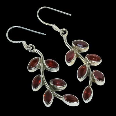 Χειροποίητο πολύτιμος λίθος από φυσικό γρανάτη ασημένιο σκουλαρίκι 925 μασίφ 1,75" L9P51