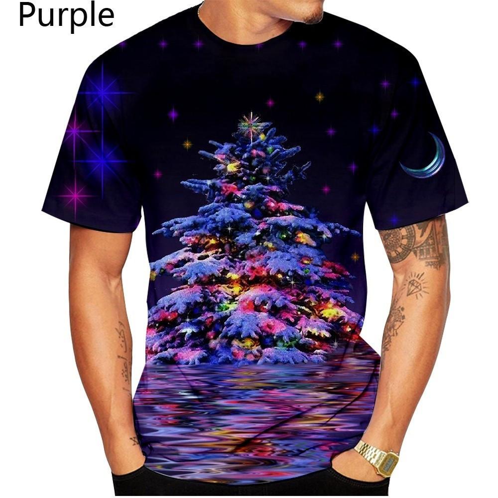 2025 New Fashion Christmas Tree Colorful Tree 3d Printing T-Shirt Men Women Summer Casual Short Sleeve Shirt Tops