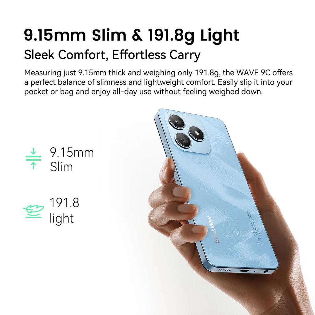 Blackview WAVE 9C  Android 15 6.56-inch HD+ Display Octa-core Unisoc Tiger T603 4GB/8GB RAM 64/128GB ROM Smartphone