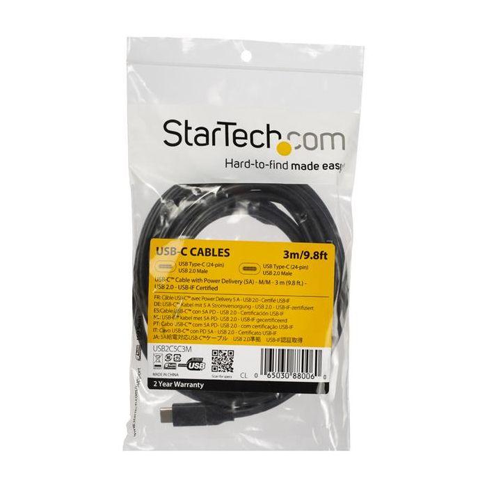 

Câble USB-C vers USB-C STARTECH - 3m - Power Delivery 5A - Certifié USB-IF - Noir