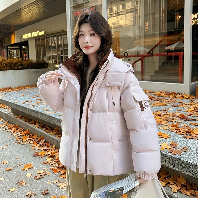 Winter New Women's Fashion Casual Warm College Cotton Coat Thickened Hooded Down Cotton Jacket