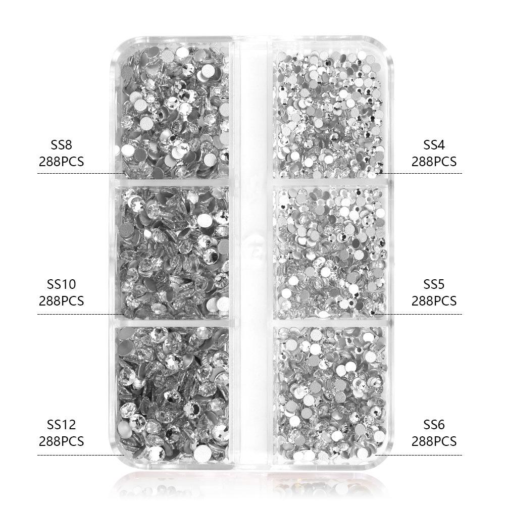 6 Grid Square Diamond Set, Nail Art Jewelry, Diamond Mirror Transparent Square Diamond Mixed Flat Bottom Diamond Diy Nail Decoration