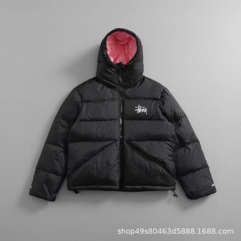 Unisex Hooded Zipper Puffer Jacket With S Embroidery Cotton-Padded Winter Coat Teens Adults
