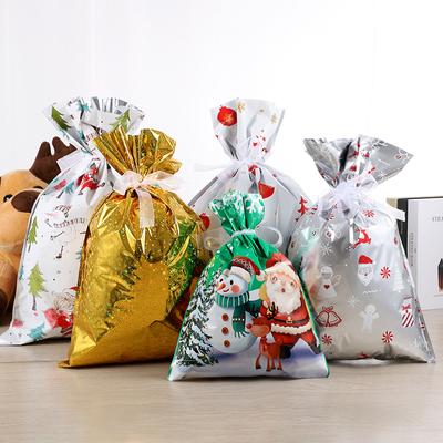 Drawstring Christmas Gift Bag with Santa Tree Designs Kids DIY Doodle Tote for Candy Packaging Unwoven Fabric Art Activities