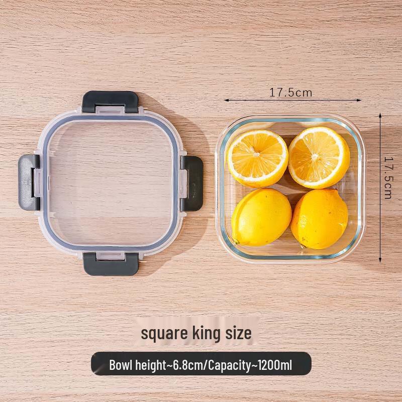 

ZISIZ Extra Large Square Borosilicate Glass Lunch Boxes with Black Lids (2-Pack)