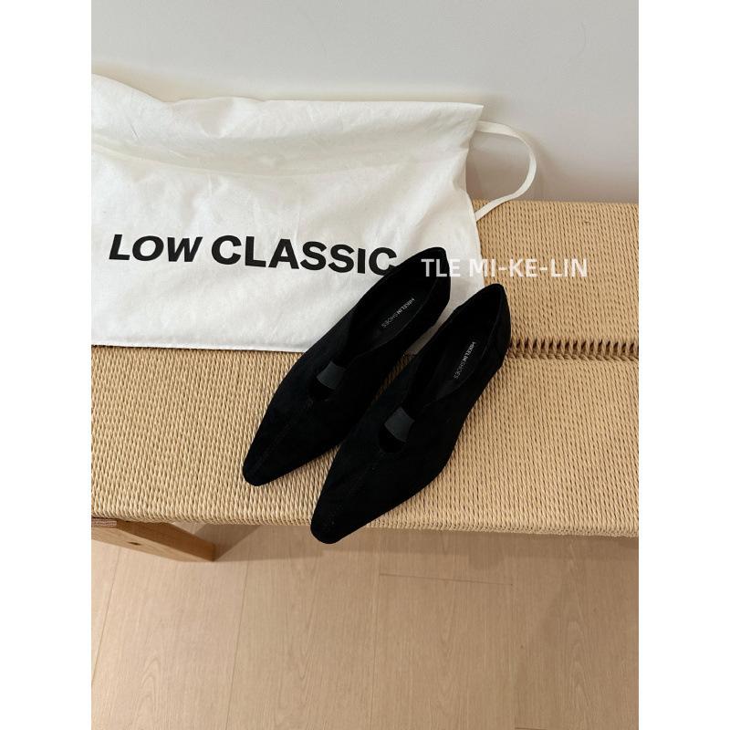 French wedge heel pointed head deep mouth single shoes women's 2025 autumn and winter elastic one pedal foreign fashion shoes young women's shoes tide