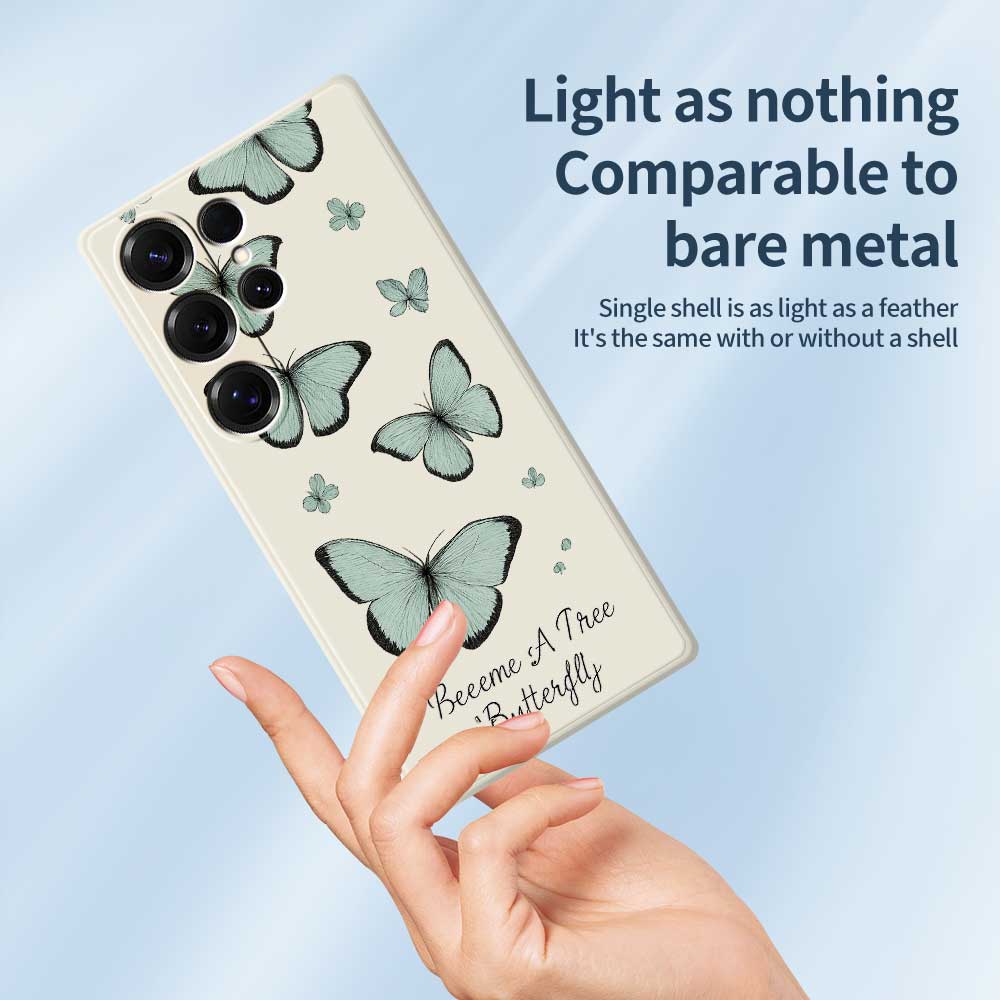 For Samsung Galaxy S25 Ultra Case Green Butterfly Pattern Printing Straight Edge TPU Phone Back Cover