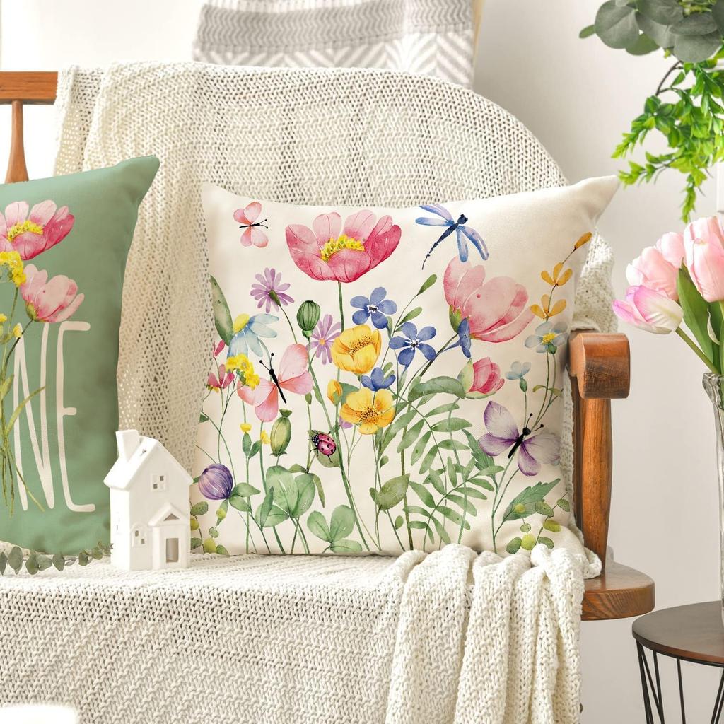 Throw Pillow Covers Spring Summer Garden Flowers Farmhouse Patio Decorative Cushion Covers Home Decor Couch For Sofa Livingroom