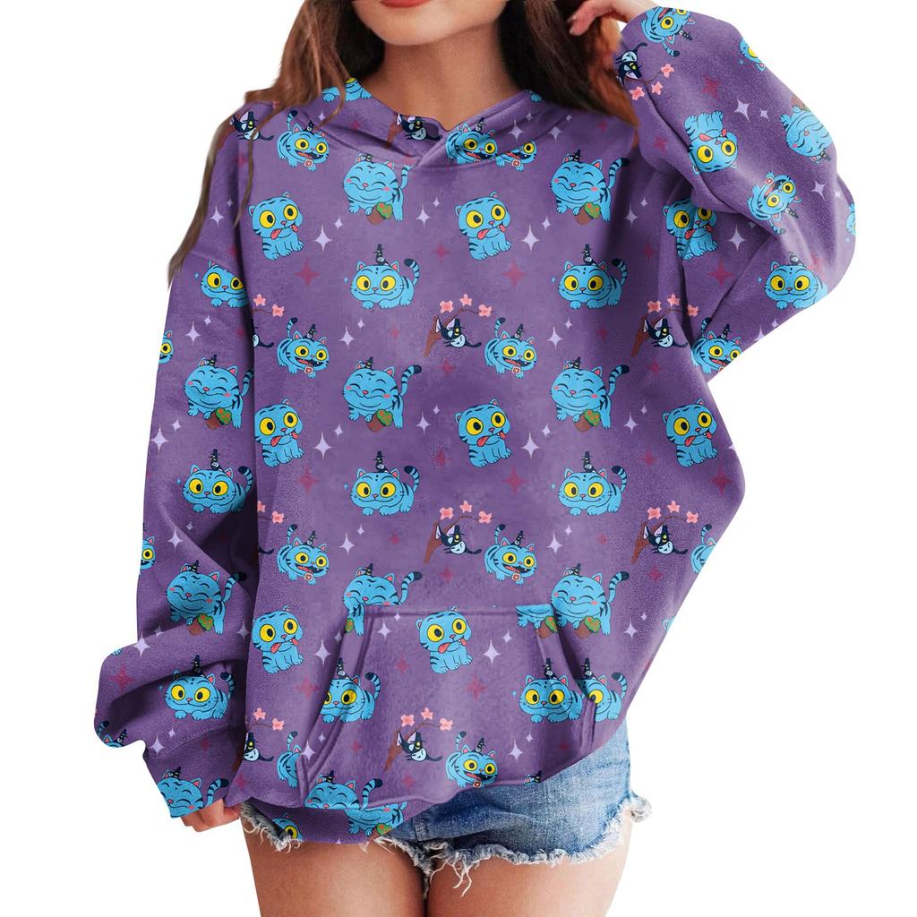 Sweatshirts For Teen Girls Hoodies Long Sleeve Drawstring Pullover Cute Printed Hoodie Top
