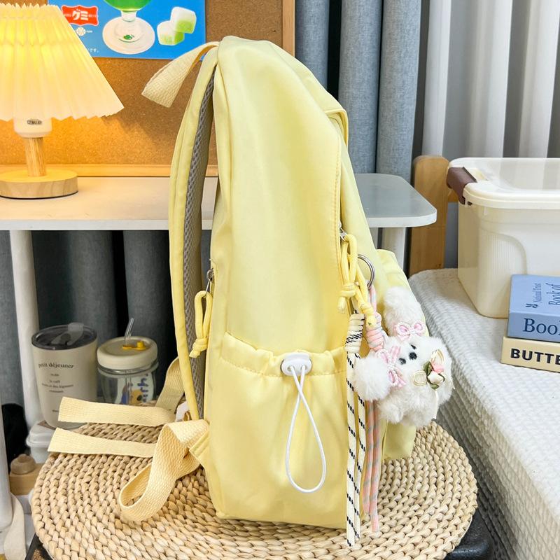 Schoolbag Japanese Ins Small Fresh Student Schoolbag Female Cute Embroidered Bow Backpack Solid Color Foreign Style Travel Backpack