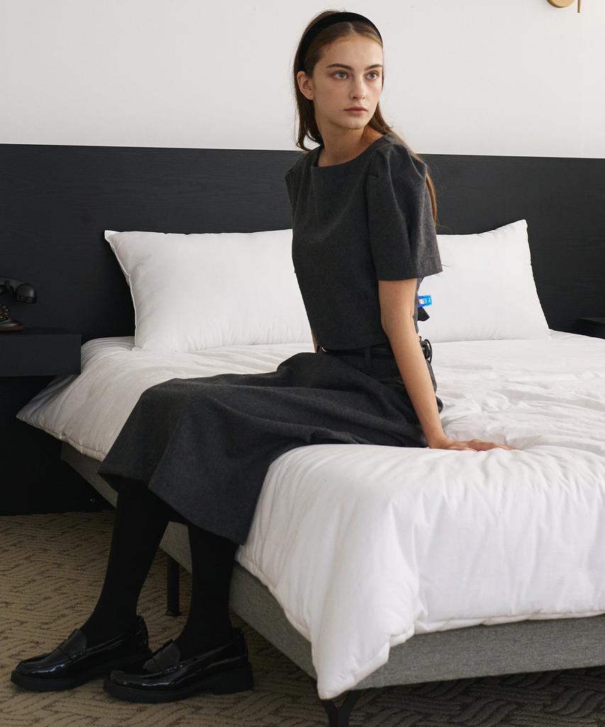 BIBYSEOB Boat Neck Wool Blouse Charcoal [T44]