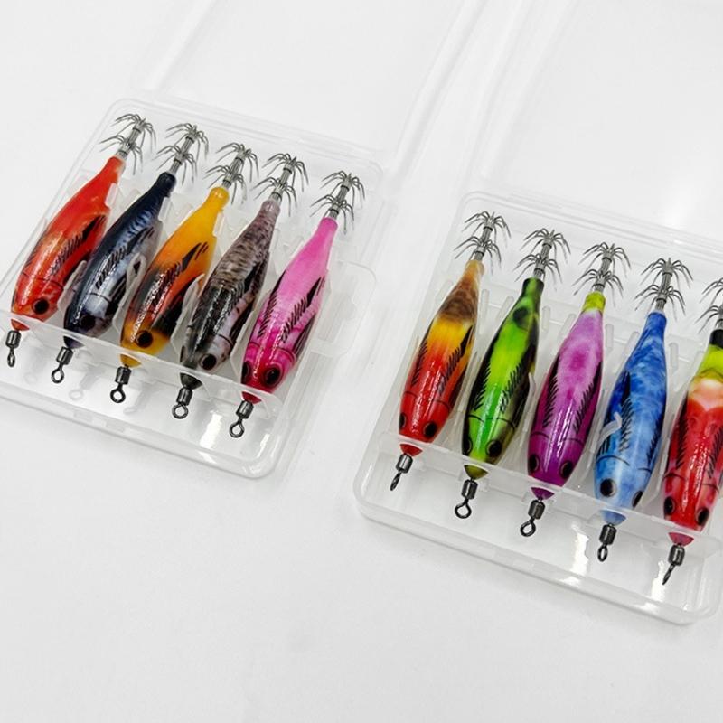 8cm 5.6g Glow Squid Jig Shrimp Lure Baits Squid Glow Jig Hook for Saltwater Fishing Artificial Baits 5pcs