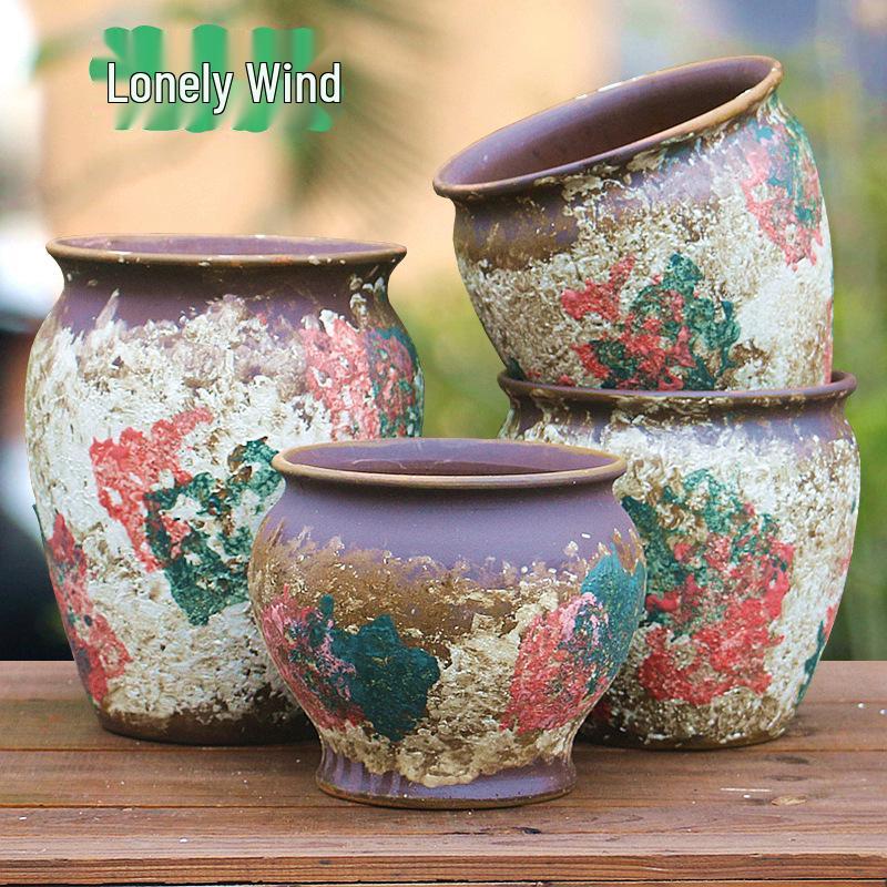 Большой керамический горшок для суккулентов или бугенвиллеи - Дышащий, Влагопоглощающий, Дизайн старого пня в стиле ретро Pot