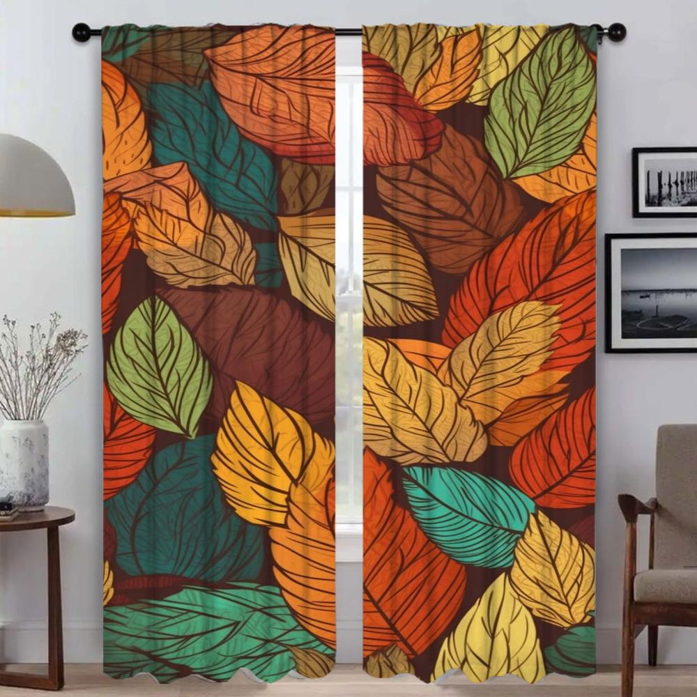 Window Curtain for Room 2 Panel Leaf Down Partition Home Interior Curtains Shades Halloween Decoration Tulle for Bedroom Living