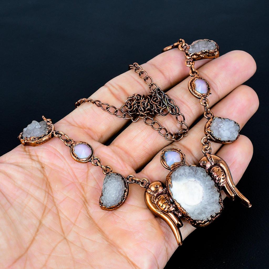 Rainbow Moonstone Necklace Gemstone Jewelry, Copper Electroformed Necklace, Adjustable Handmade Beautiful Jewelry Chain Necklace