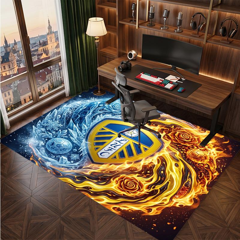 Tappeto in Velluto di Cristallo con Stampa del Leeds United Football, Comodo Assorbente d'Acqua Antiscivolo Tappeto per Pavimenti Interni