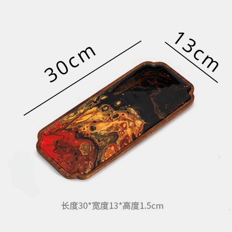 Antique Lacquer Resin Solid Wood Dry Brewed Tea Tray Household Minimalist Tea Table Hand Drawn Tray Tea Ceremony Accessories