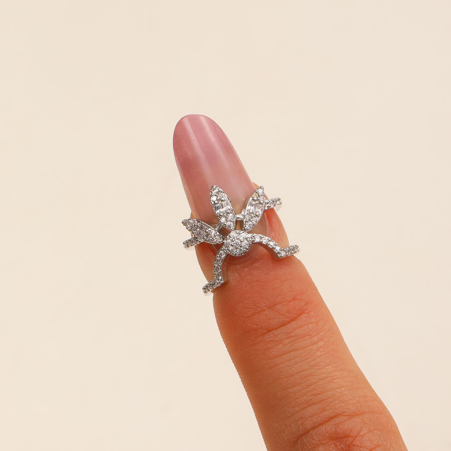 

New Copper Zircon Nail Ring Personality Elegant Removable Wearable Manicure Finger Band Women Jewelry 7