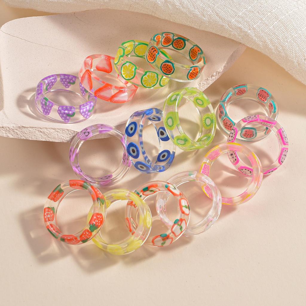Hot Charm Colorful Transparent Rings Marble Pattern Geometric Resin Acrylic Rings for Women Jewelry Travel Gifts