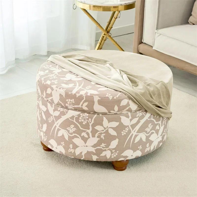 Velvet Round Ottoman Stool Cover Elastic Sofa Footrest Cover Washable All-Inclusive Footstool Seat Slipcover Furniture Protector