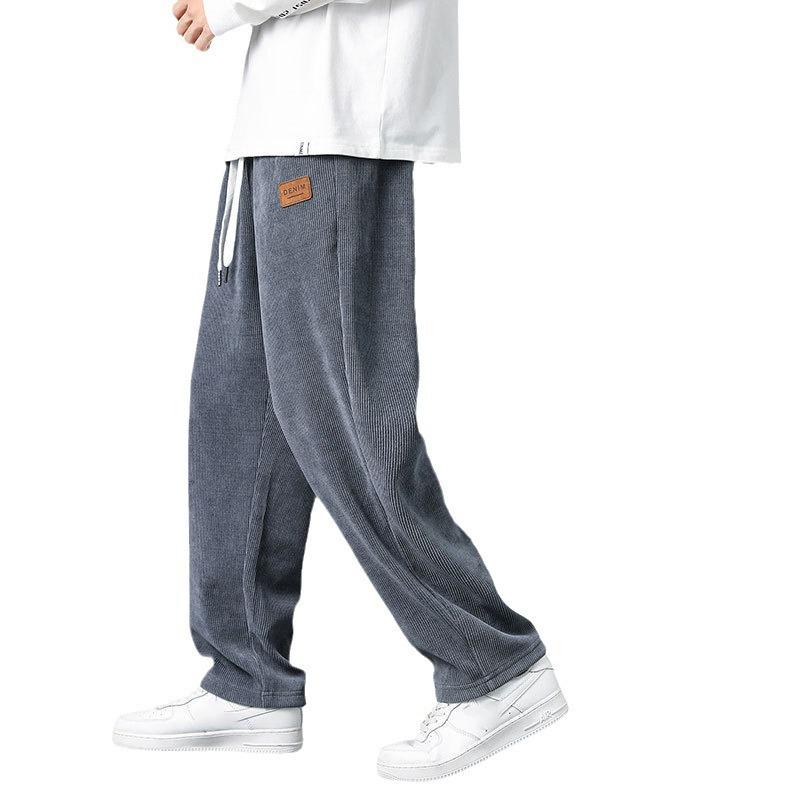 Winter Male Casual Fleece Thermal Trousers Thick Warm Corduroy Sweatpants Men Fleece Liner Drawstring Straight Loose Track Pants