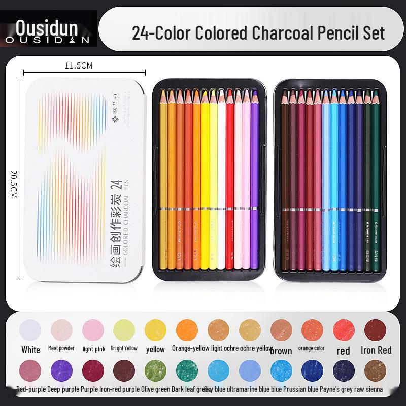 

Ousidun 24-Color Charcoal Neo Neon Sketching Pencils with Green Bamboo