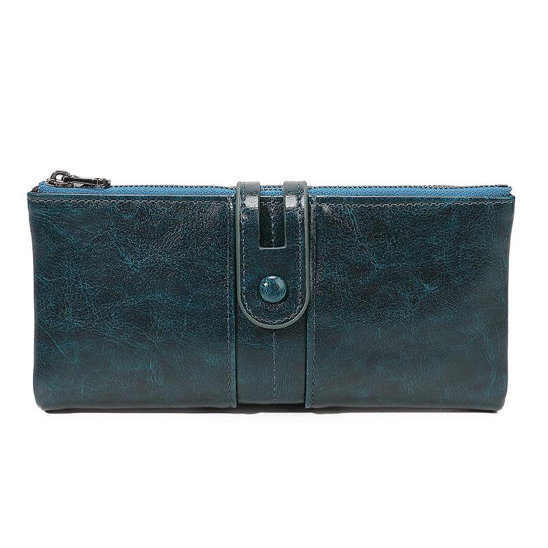 Women's Anti-Magnetic Waxed Leather Vintage Clutch PU Multi-Functional Long Wallet