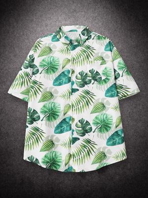 Oversized Loose Short Sleeve Leaves Print Hawaii Beach Summer Men Shirt Student Couples Fashion Casual Mens Clothing