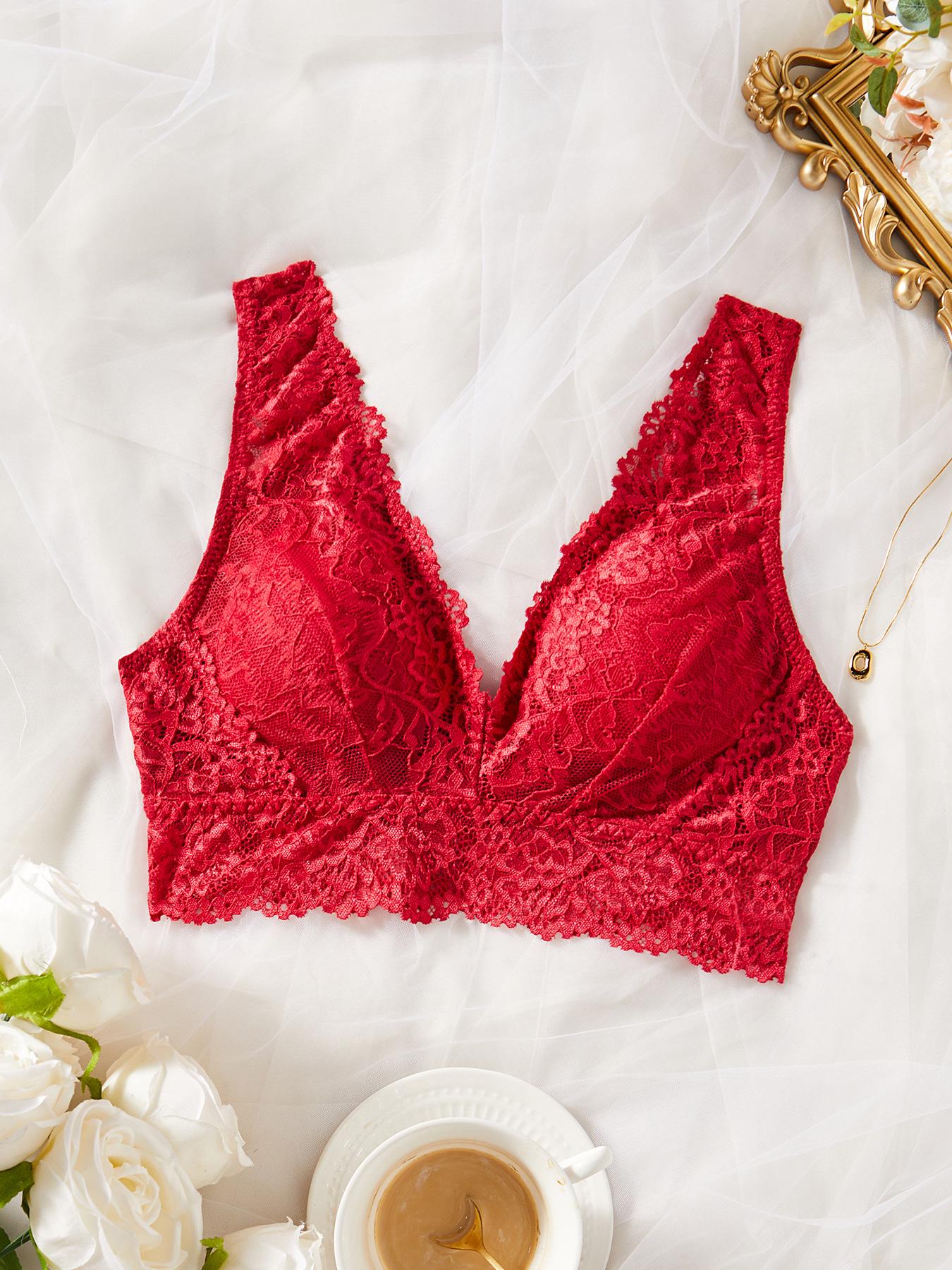 French Wireless Lace Bralette Camisole: European & American Sexy Lace Bra, Beautiful Back Design Small